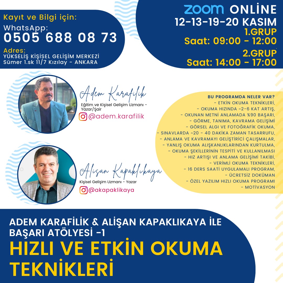 Online Adem Karafilik ile Alişan Kapaklıkaya Başarı Atölyesi Hızlı ve Etkin Okuma Teknikleri